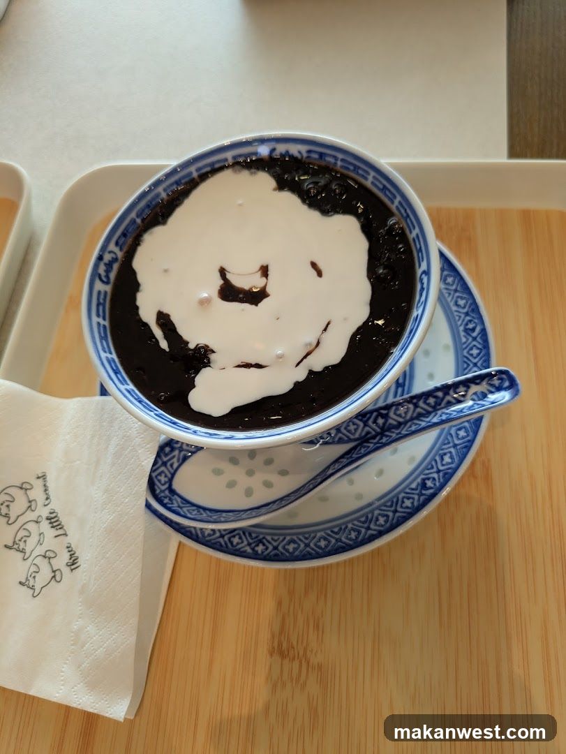 Bowl of Black Sesame Soup with Cream
