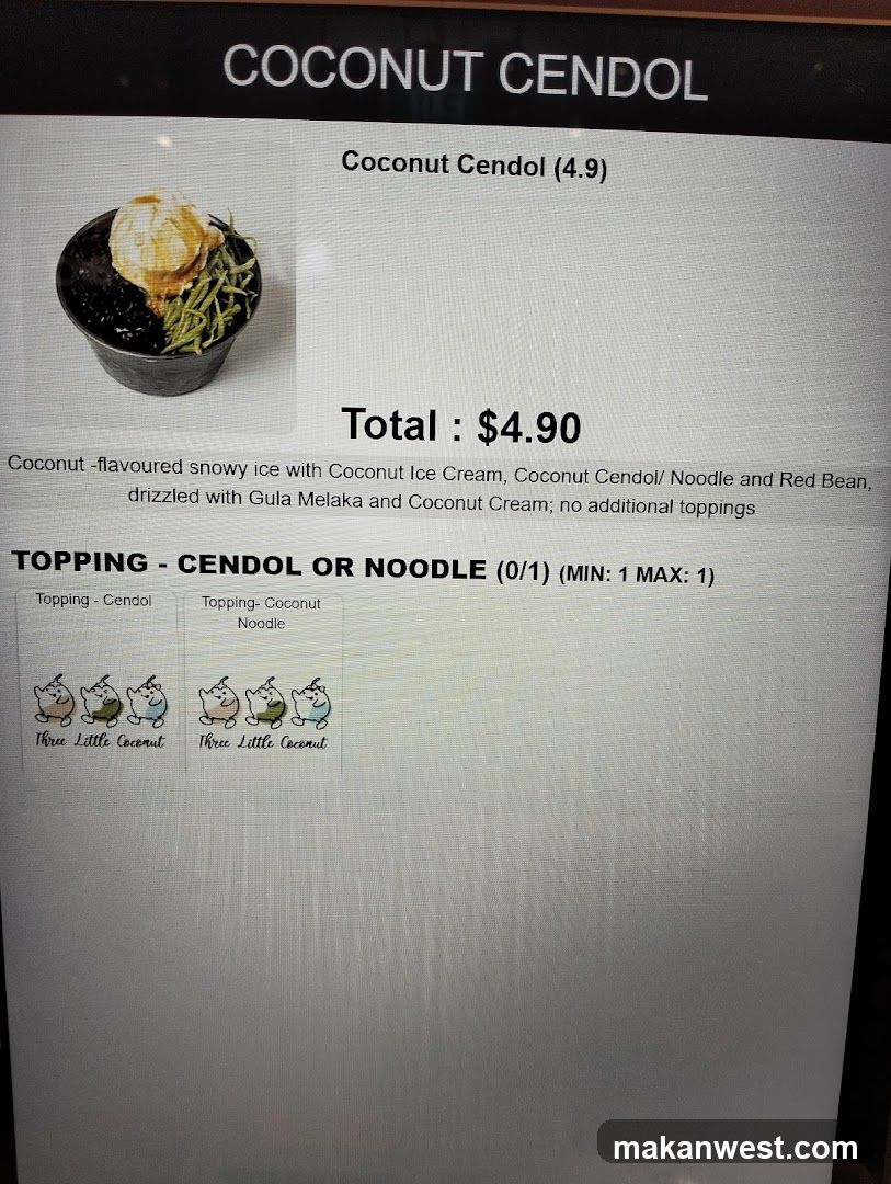 Coconut Cendol Order Screen