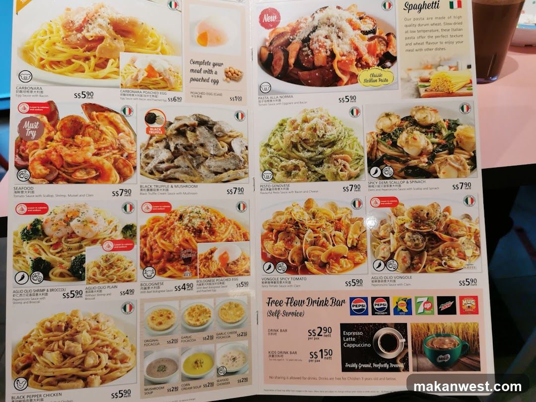 Italian Pasta Menu