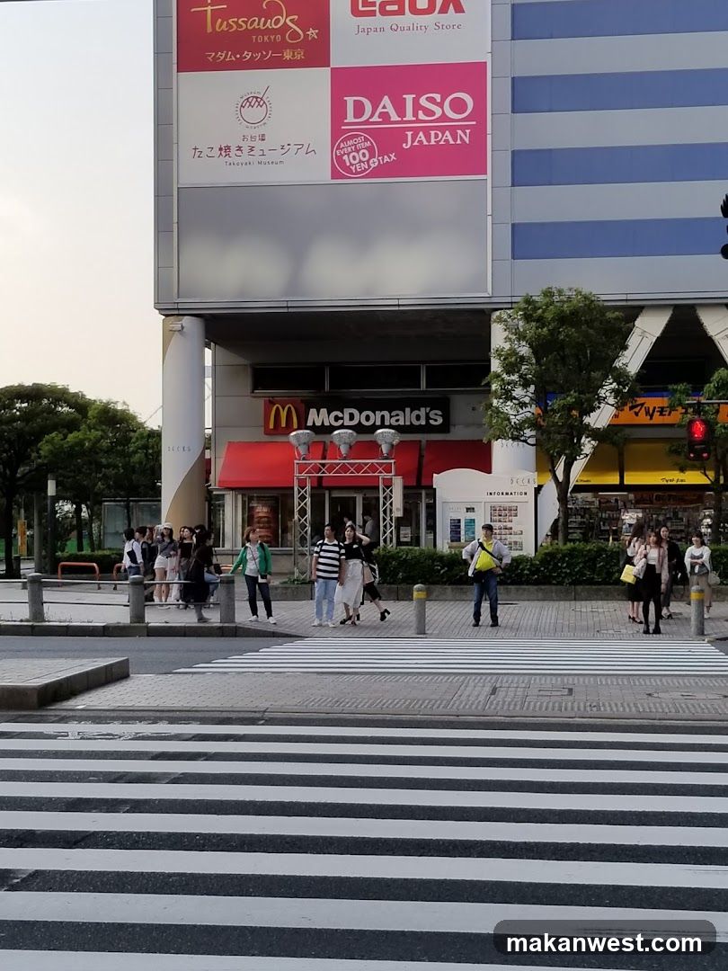 Street scene with shops and pedestrians