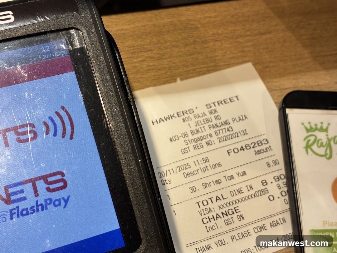 Payment Terminal and Receipt at Hawkers' Street