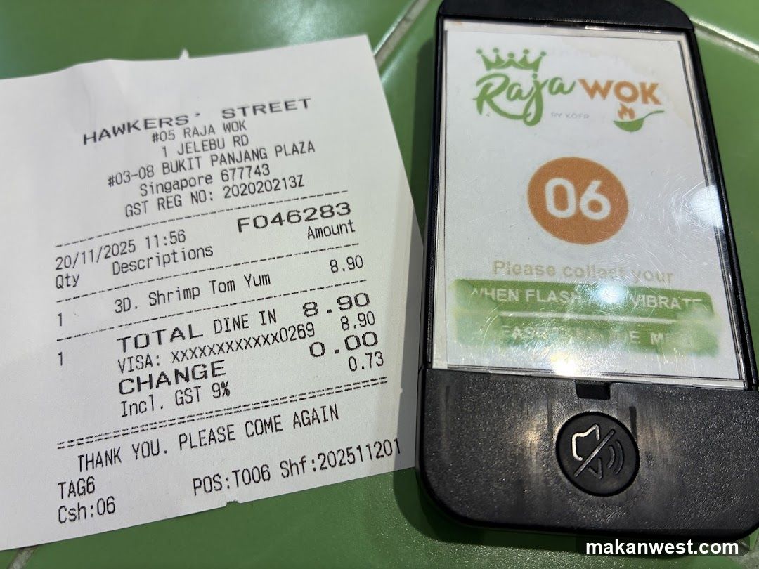 Raja Wok Receipt and QR Code Card