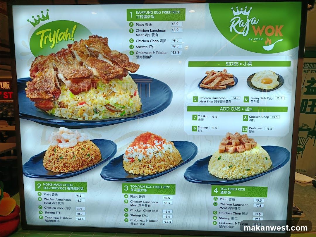 Raja Wok Menu Board