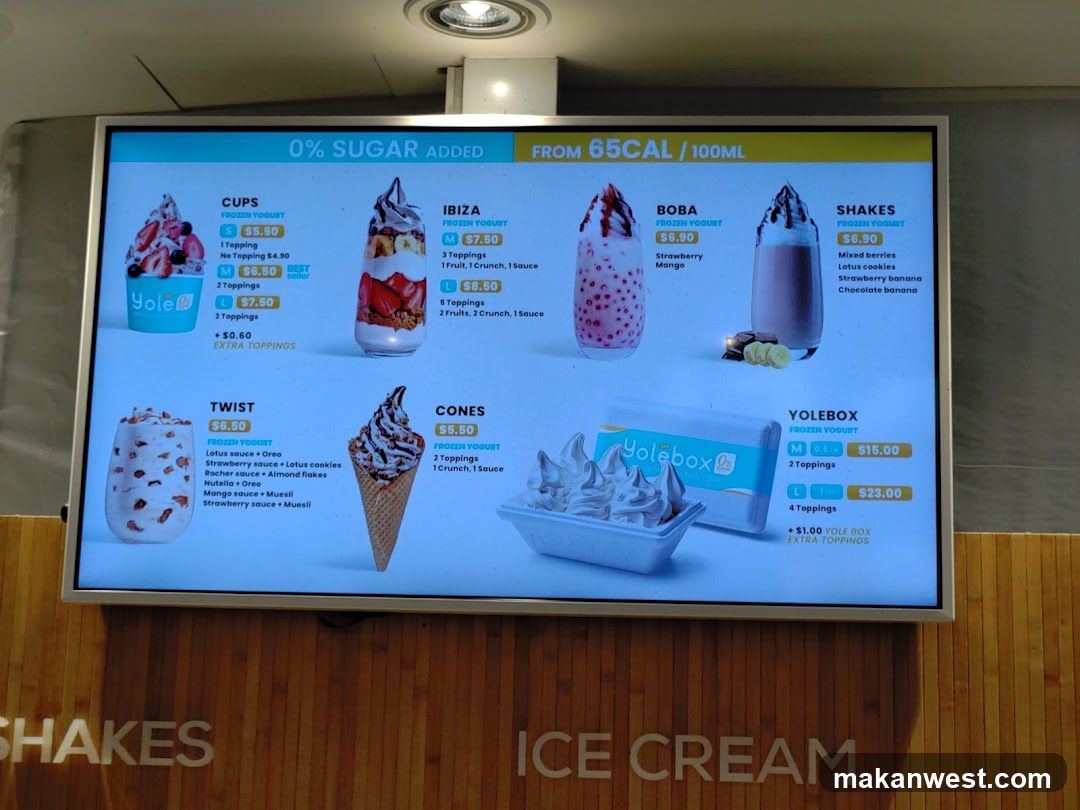 Yole Frozen Yogurt Menu Board