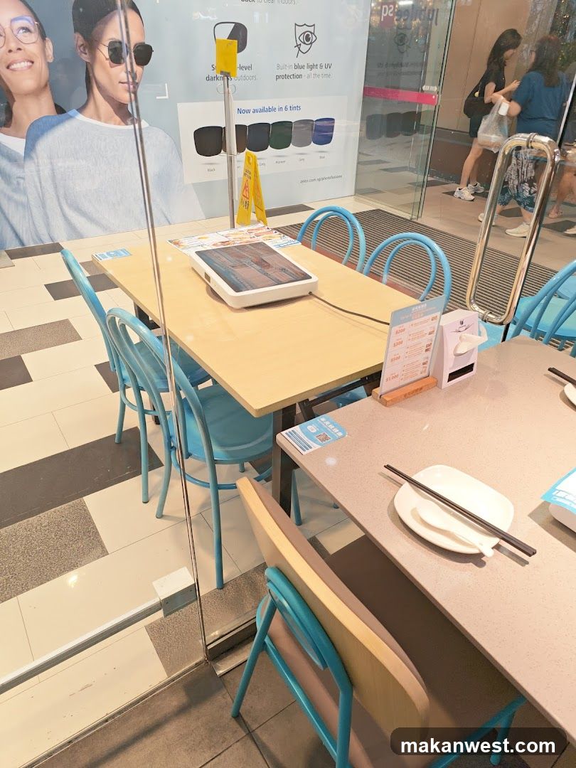 Restaurant Interior with Blue Chairs and Tables