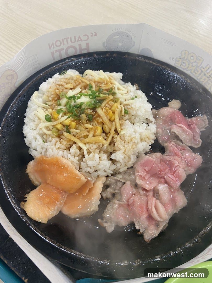 Sizzling Rice Bowl with Meat and Salmon