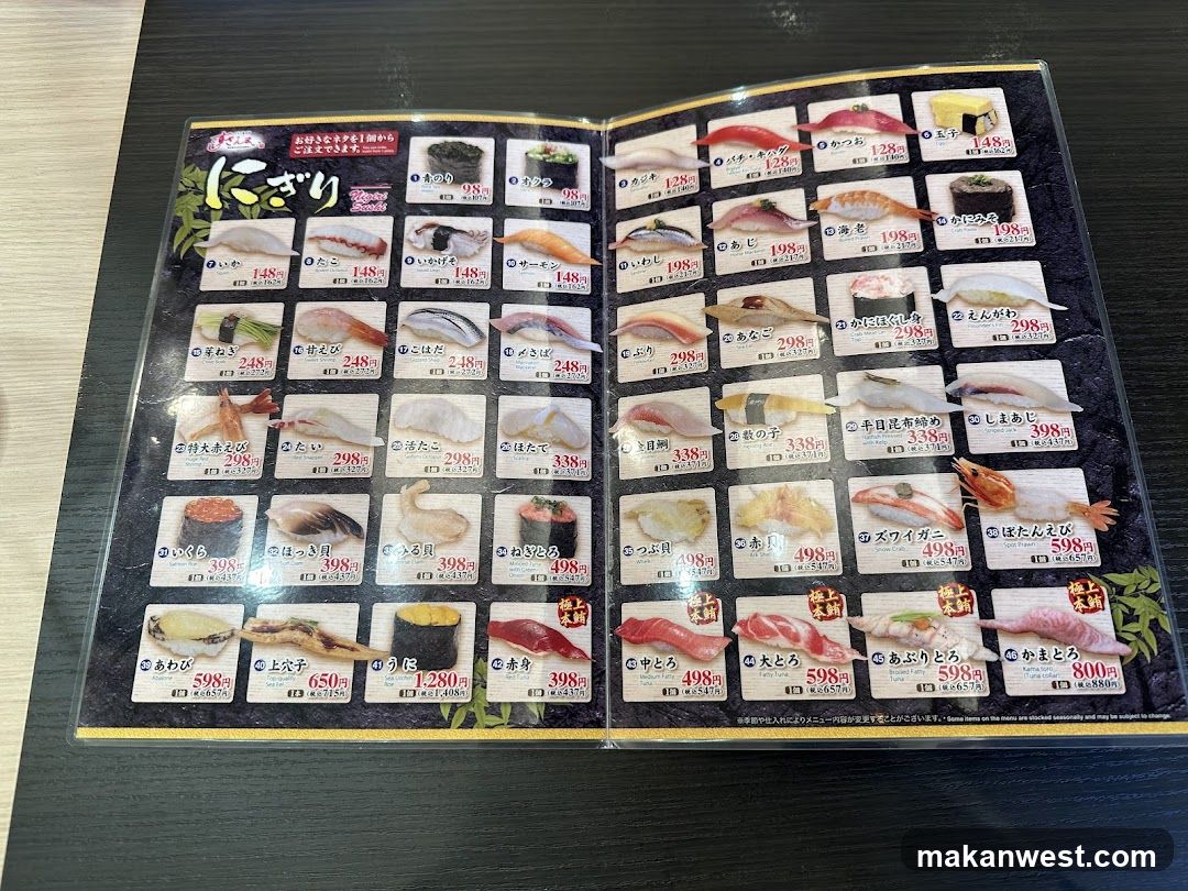 Sushi Menu