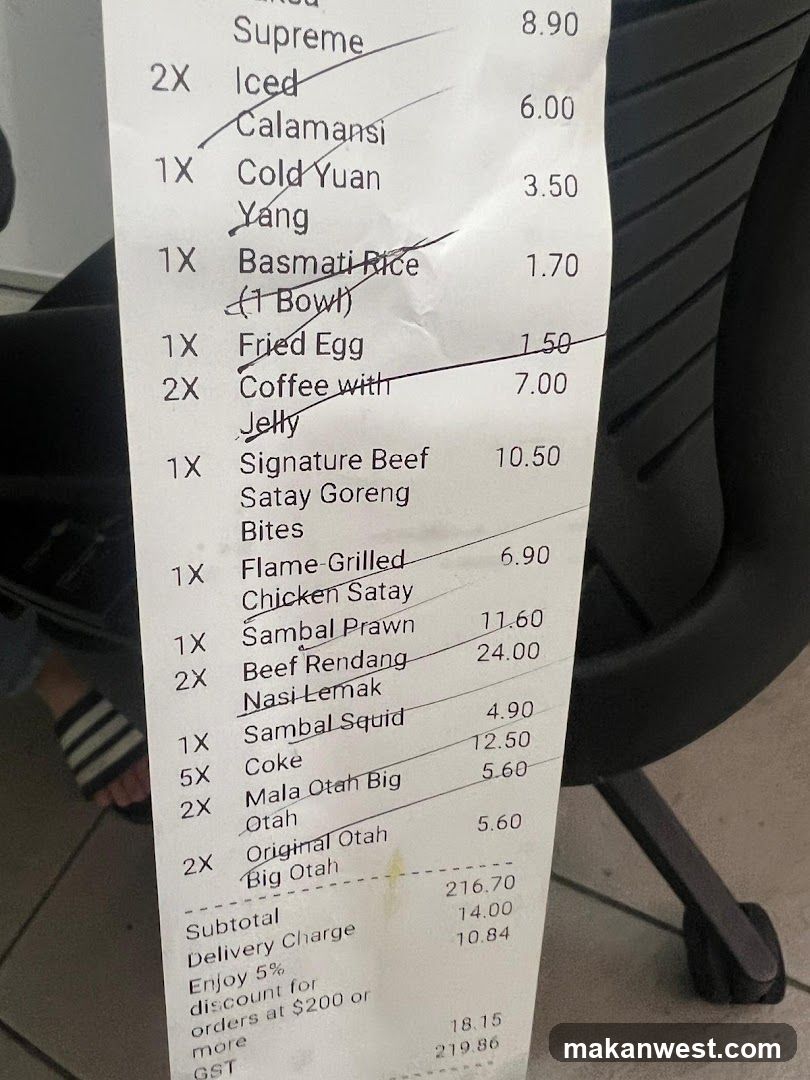 Receipt with Food Items