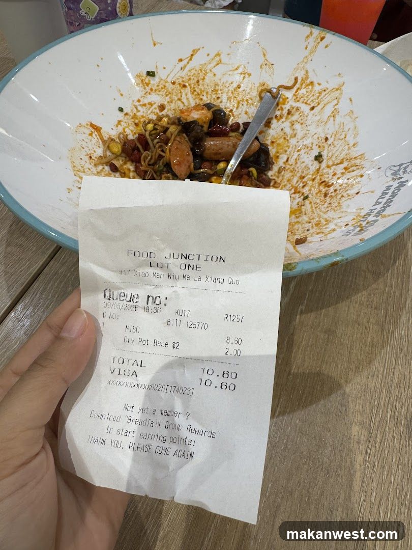Food receipt and bowl of noodles