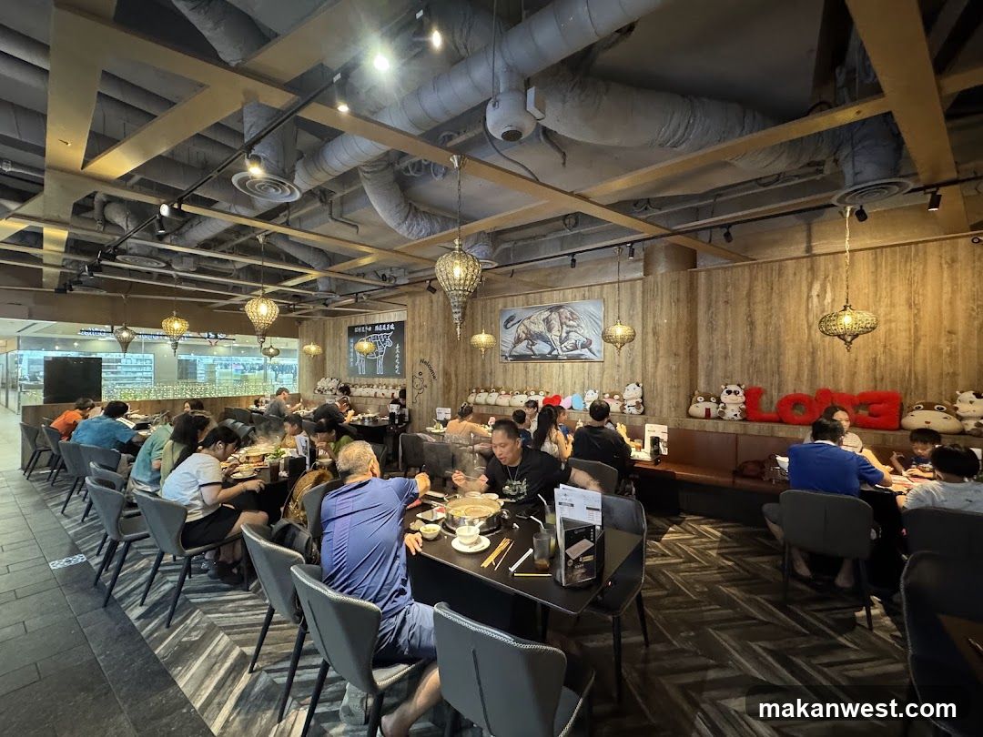 Dining Interior with Wooden Walls and Hanging Lights
