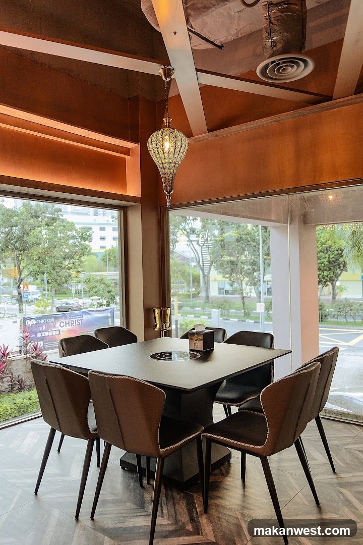 Restaurant Interior with Large Table and Windows