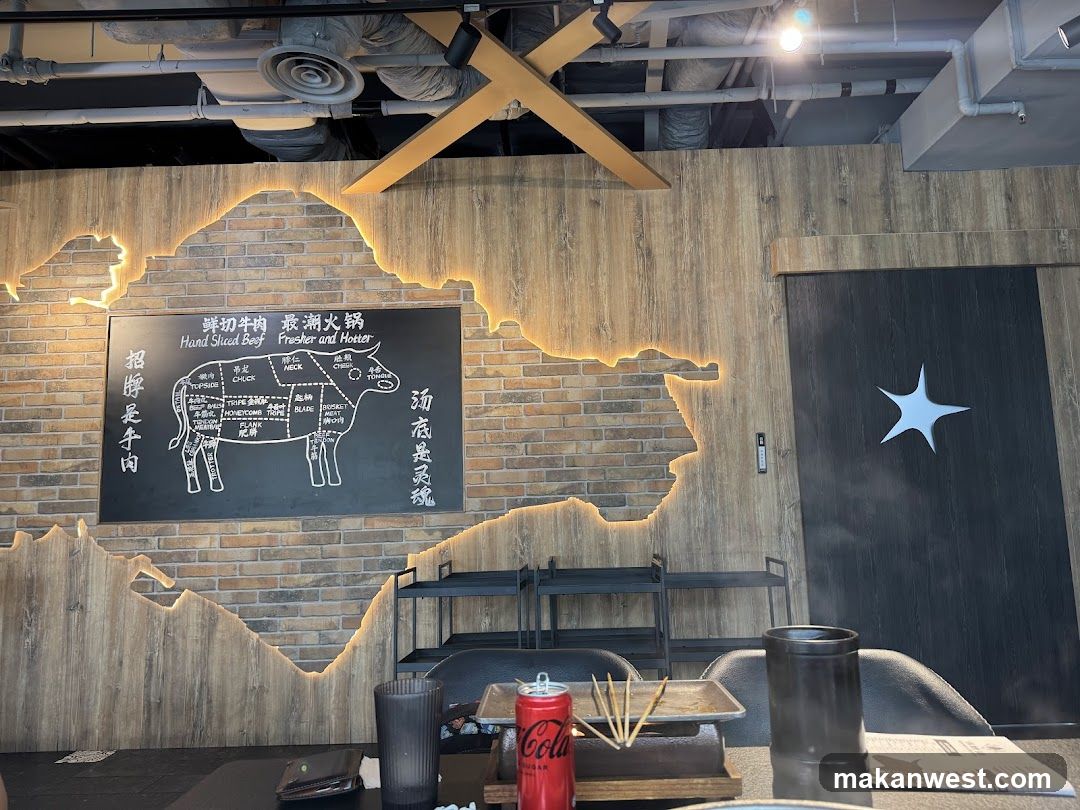 Interior of a restaurant with bull-themed decor