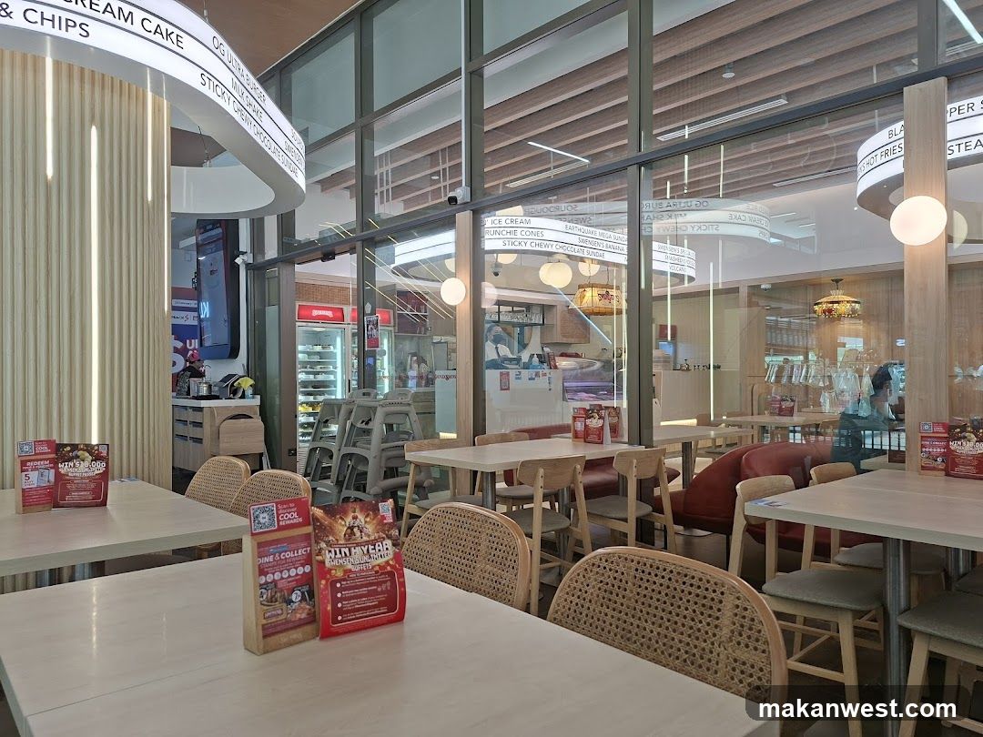 Food Court Interior with Promotional Flyers
