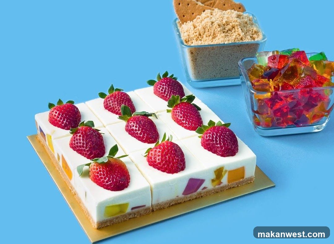 Strawberry Dessert Cake with Gummy Candies and Crumbs