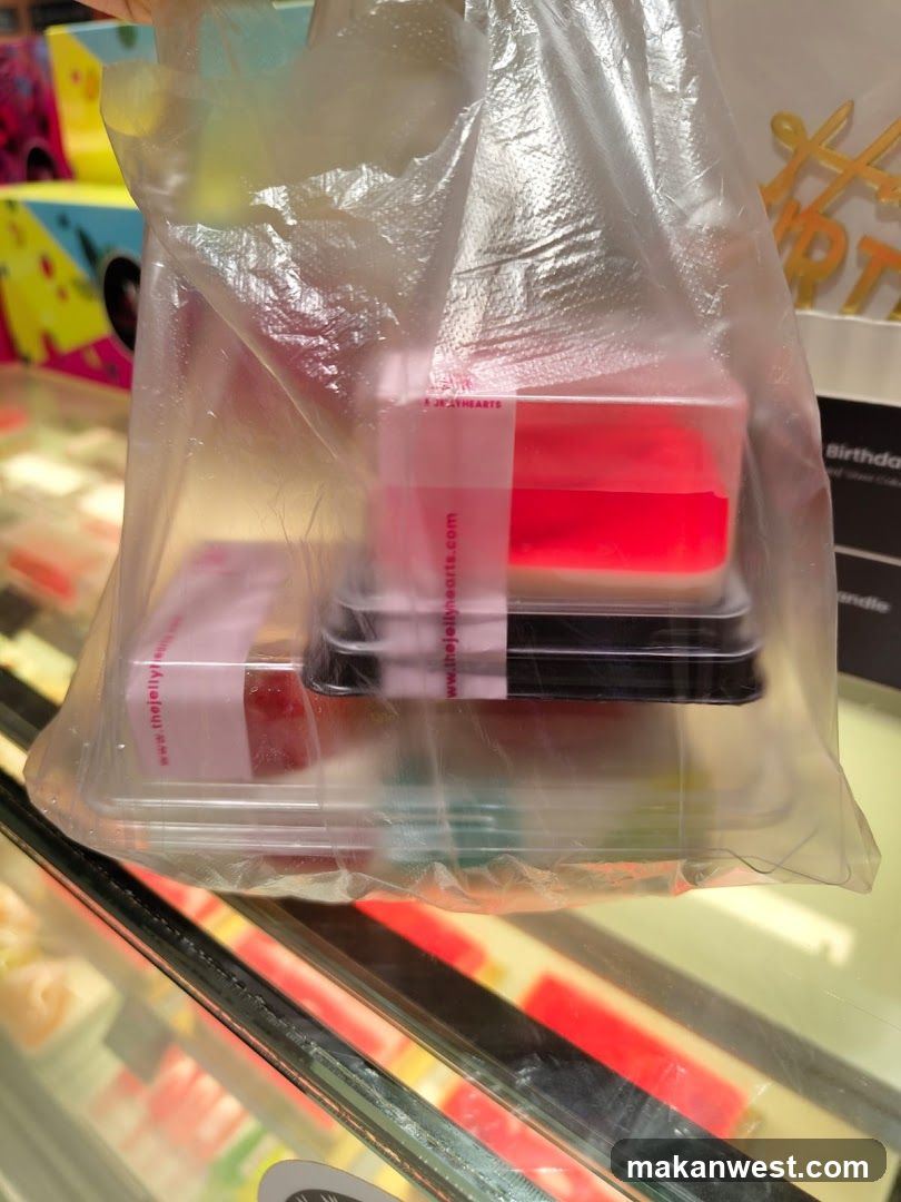Plastic bag with packaged desserts
