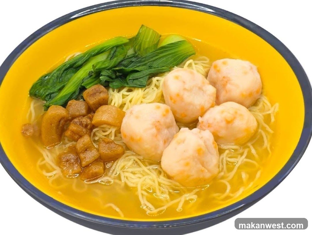 Bowl of Noodles with Meatballs and Vegetables