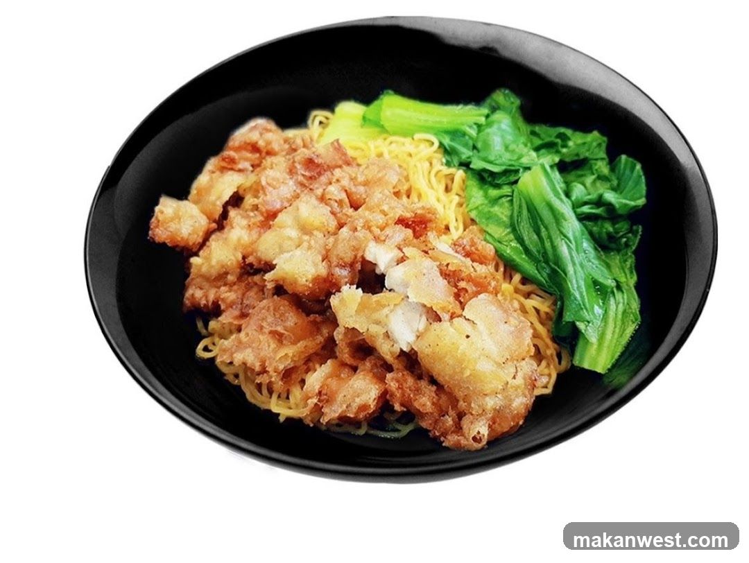 Fried Chicken Noodles with Greens