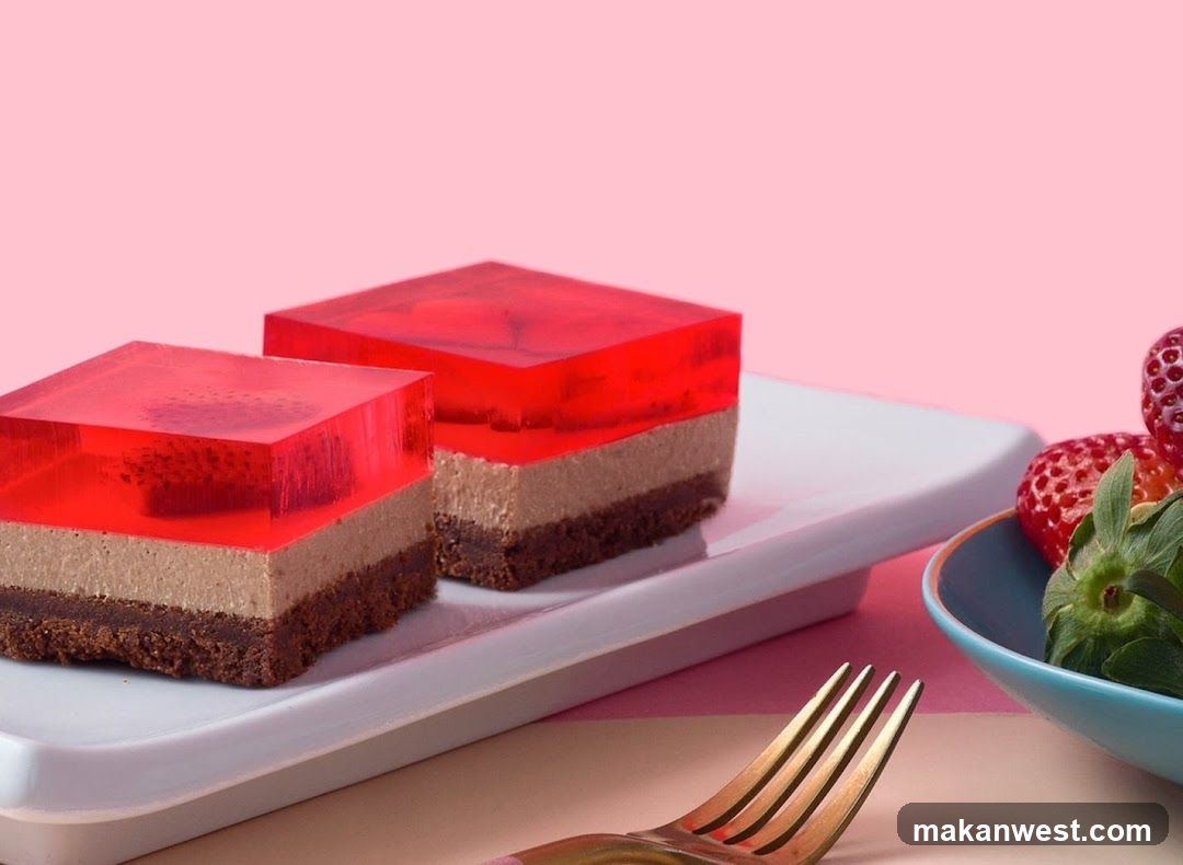Red Jello Dessert Squares with Strawberries