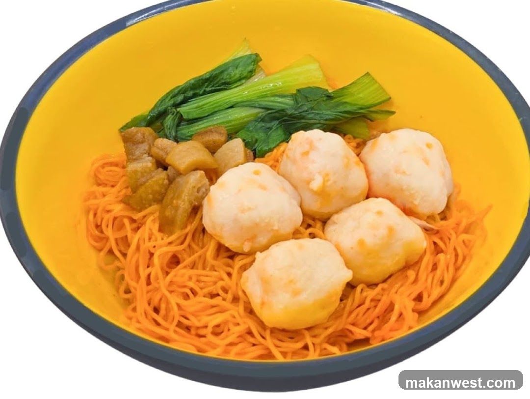 Noodle Bowl with Fish Balls and Greens