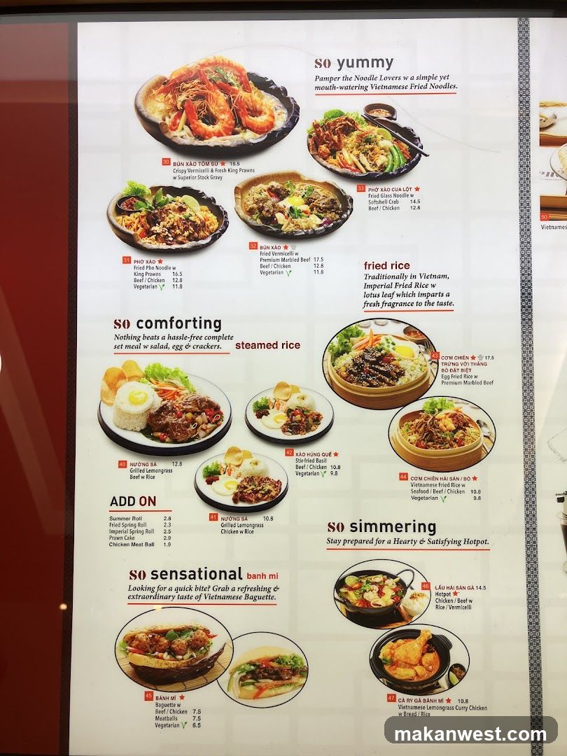 Vietnamese Fried Noodles Menu