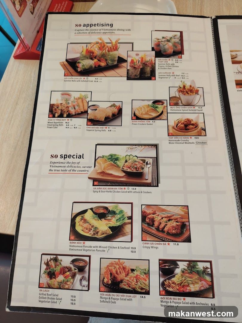 Vietnamese Cuisine Menu Page