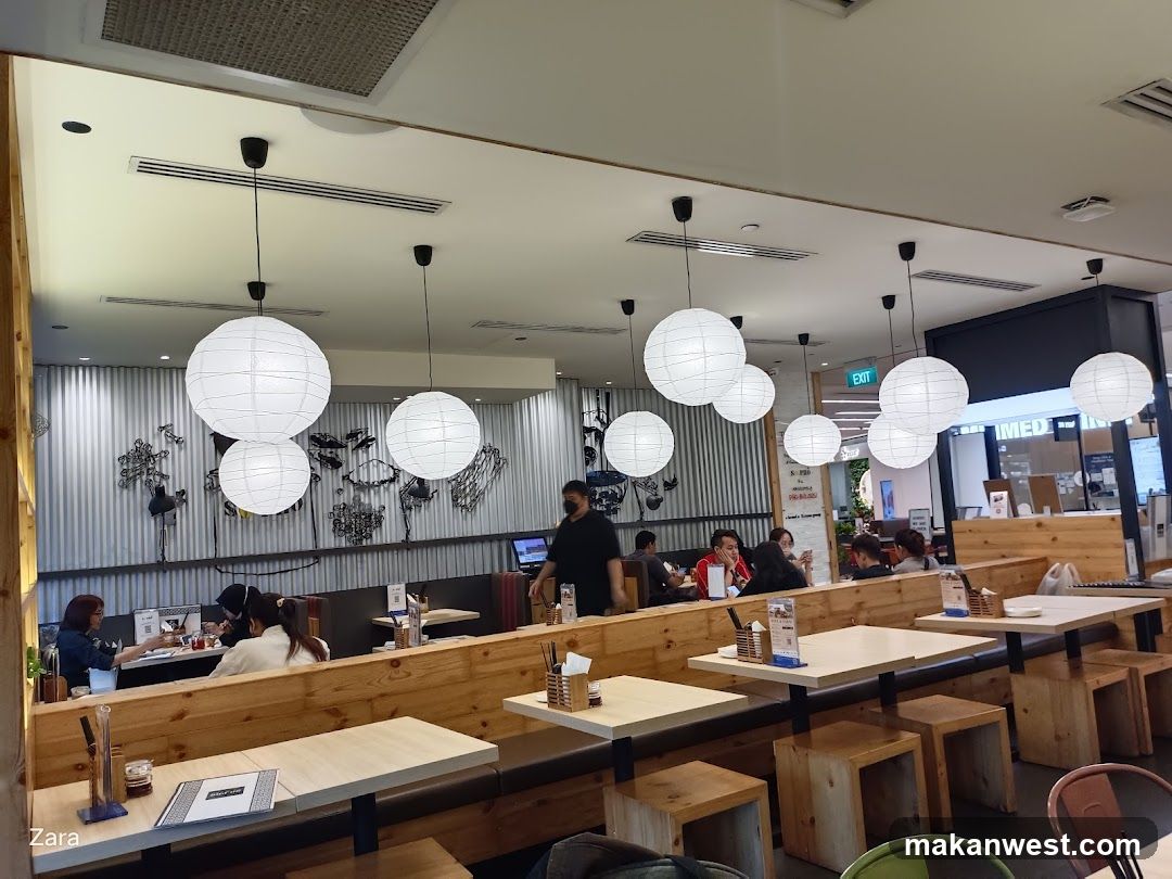 Restaurant Interior with Hanging Lamps