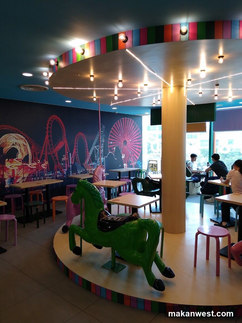 Colorful Indoor Dining Area with Carousel Horse