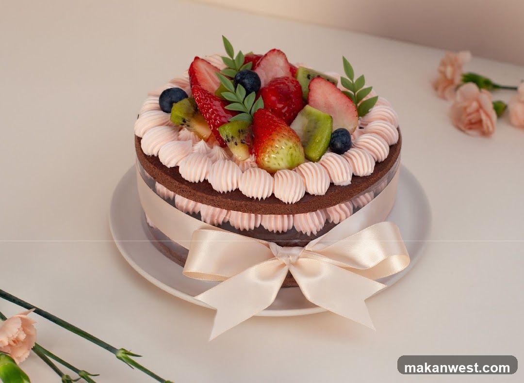 Fruit Cake with Cream and Ribbon