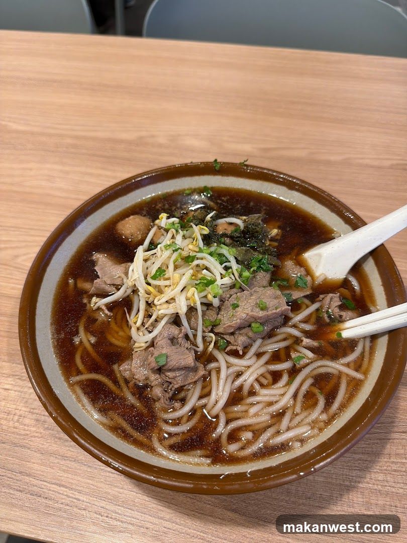 Bowl of Noodles with Beef and Bean Sprouts