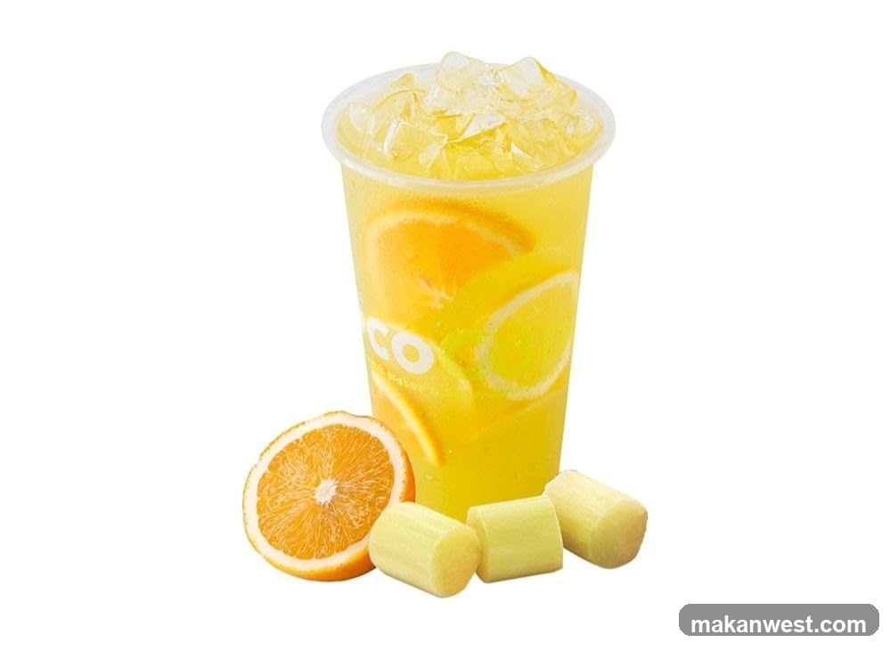Orange Juice Drink with Ice and Fruit Slices