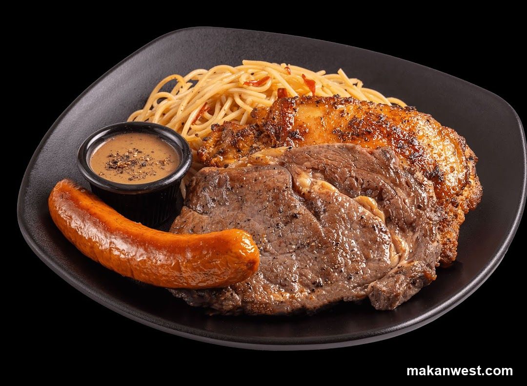 Steak and Sausage Platter with Pasta