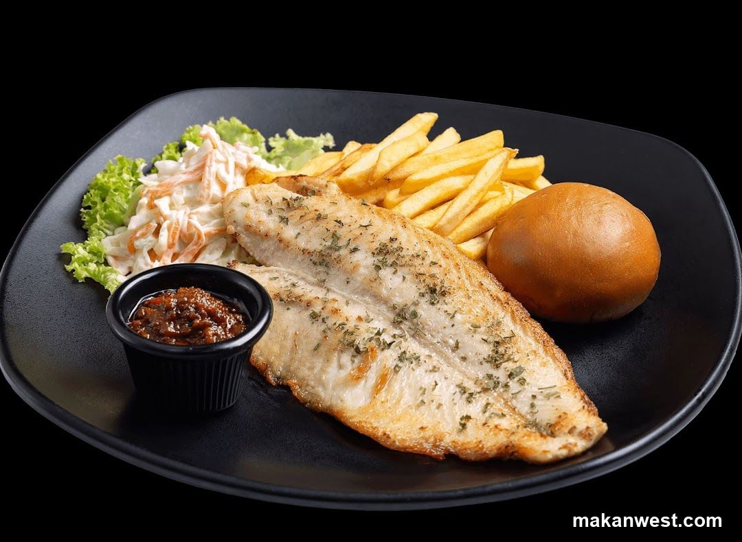 Grilled Fish with Fries and Bun