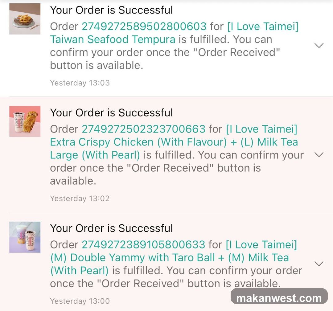 Order Confirmation Screenshots