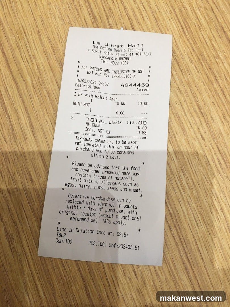 Receipt from Le Quest Mall