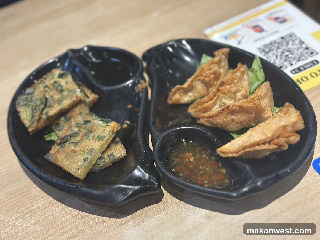 Food on table with QR code card