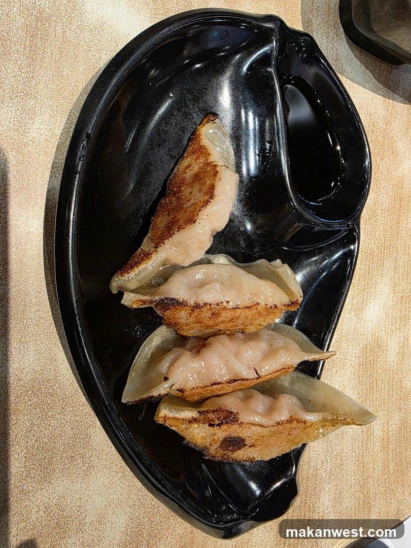 Gyoza on Black Plate