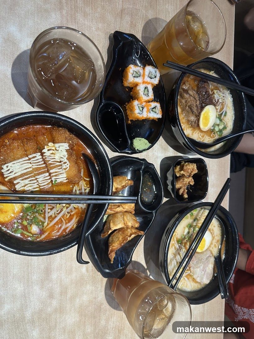 Ramen and Sushi Meal Spread
