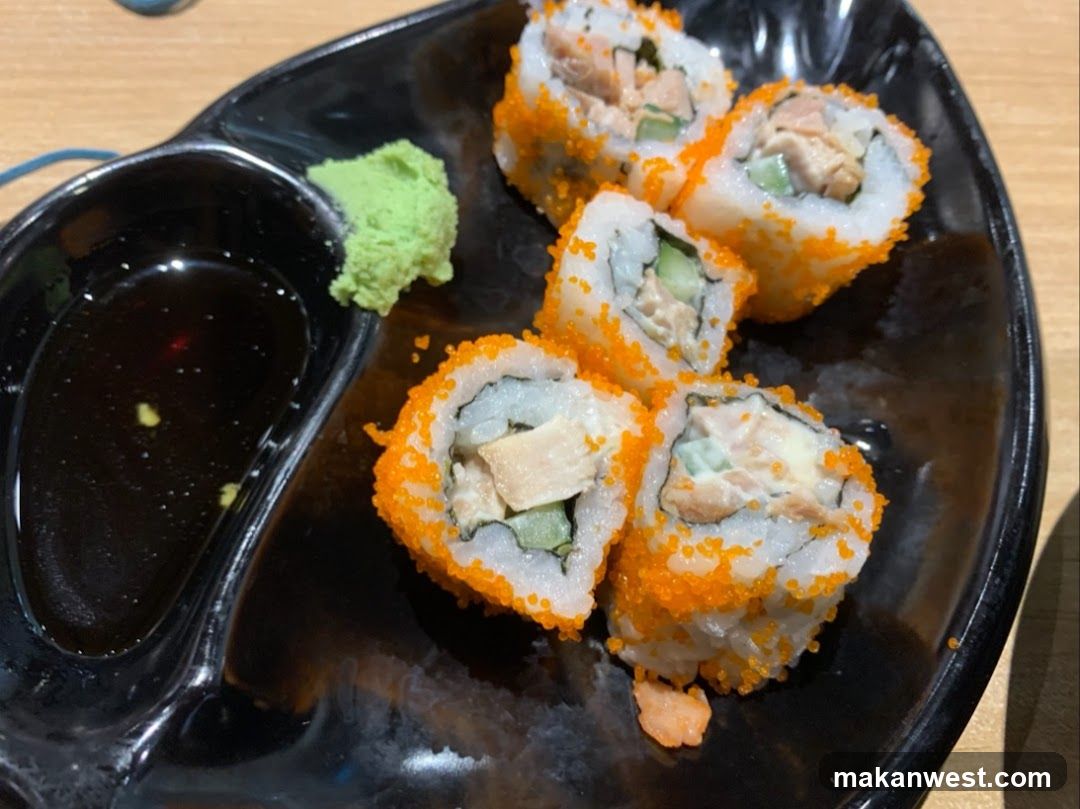 Sushi Roll Platter with Soy Sauce and Wasabi