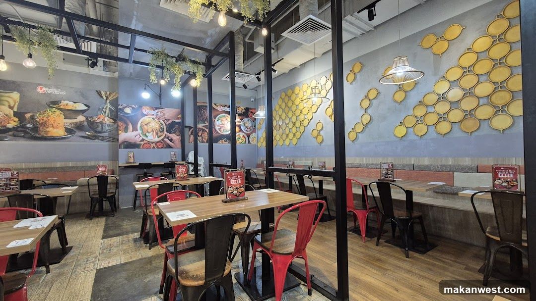 Restaurant Interior with Honeycomb Wall Art