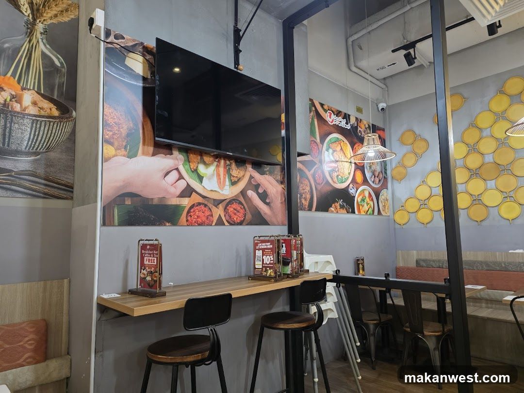 Restaurant Interior with Wall Art and Seating Area