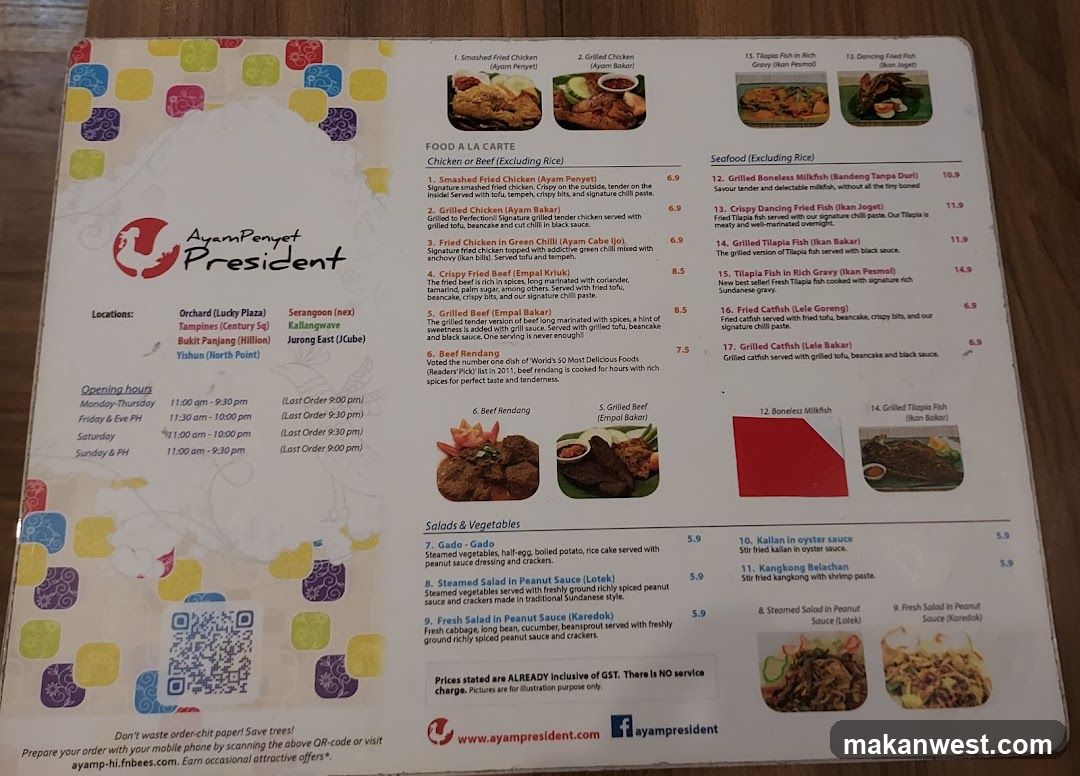 Ayam President Menu