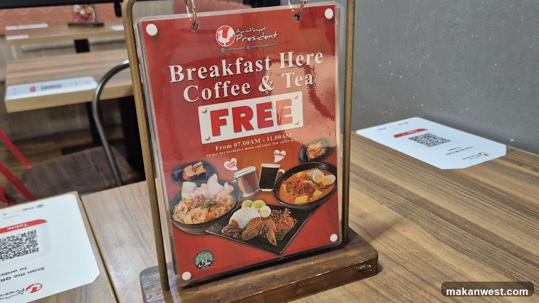 Breakfast Here Coffee & Tea Free Sign