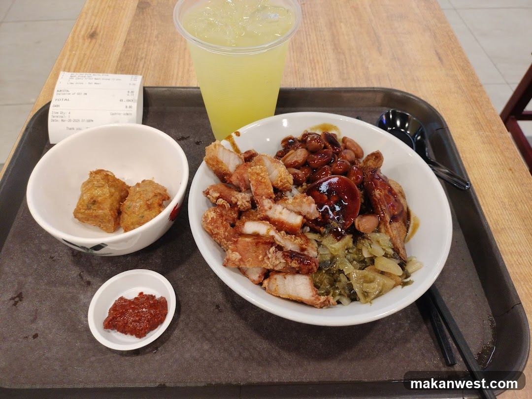 Food Tray with Rice Bowl and Drink