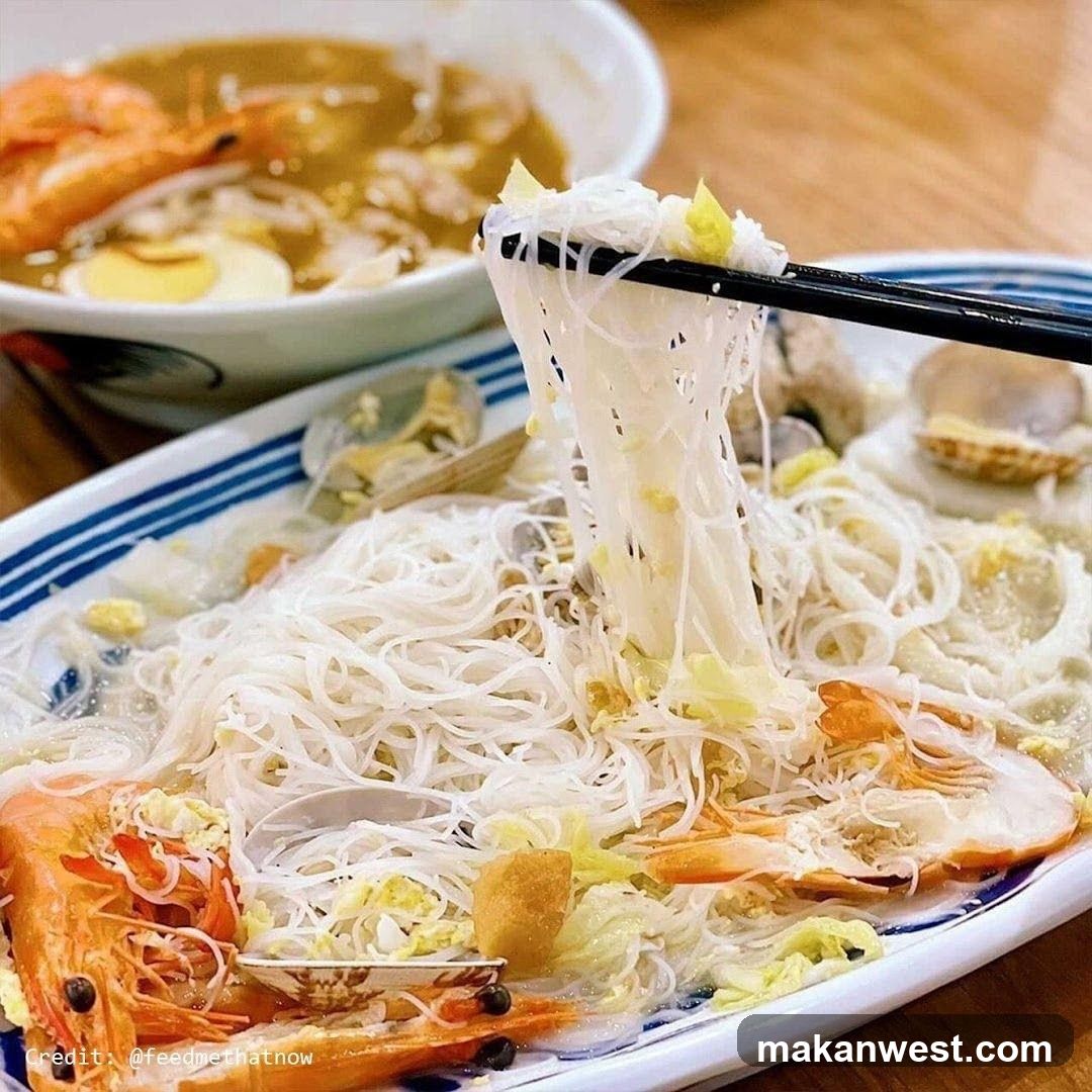 Seafood Noodle Dish with Chopsticks