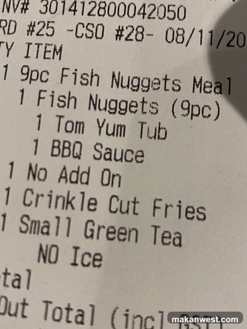 Receipt of Fish Nuggets Meal
