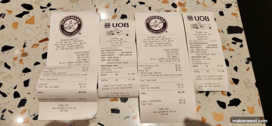 Pastramana Restaurant Receipts