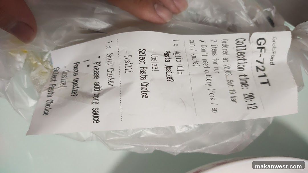 Receipt with Food Order Details