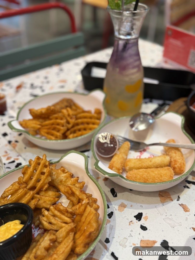 Food Spread with Fries and Mashed Potatoes