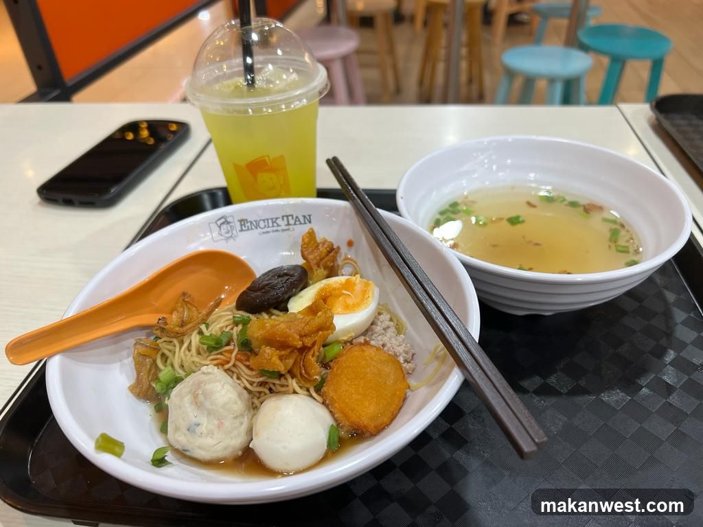 Noodle Bowl with Drink and Soup