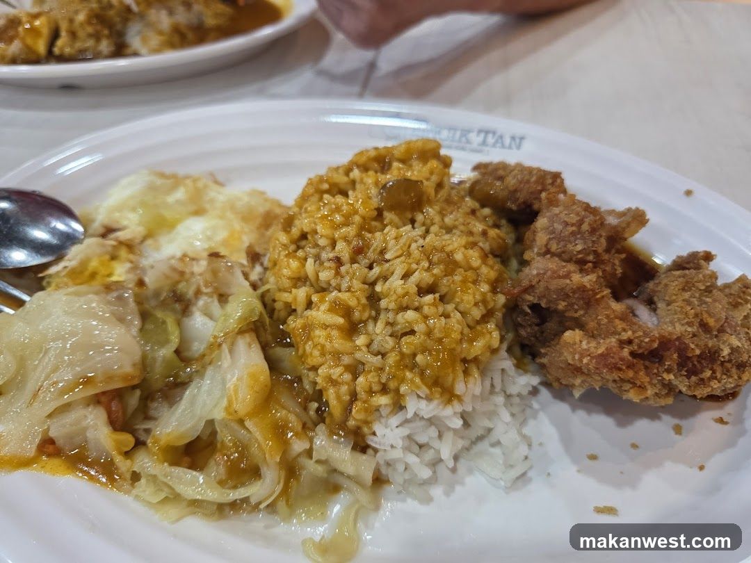 Curry Rice Plate with Fried Chicken and Cabbage